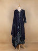 Navy Blue Floral Embroidery Cotton Salwar Suit - Diadem