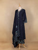 Navy Blue Floral Embroidery Cotton Salwar Suit - Diadem