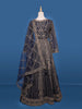 Navy Blue Floral Embroidery Net Bridal Pakistani Lehenga