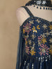 Navy Blue Floral Mirror Embroidery Georgette Jumpsuit