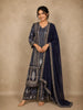 Navy Blue Floral Printed Crepe Salwar Suit with Dupatta