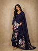 Navy Blue Floral Printed Crepe Silk Salwar Suit with Dupatta