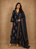 Navy Blue Floral Printed Design Cotton Salwar Suit with Dupatta