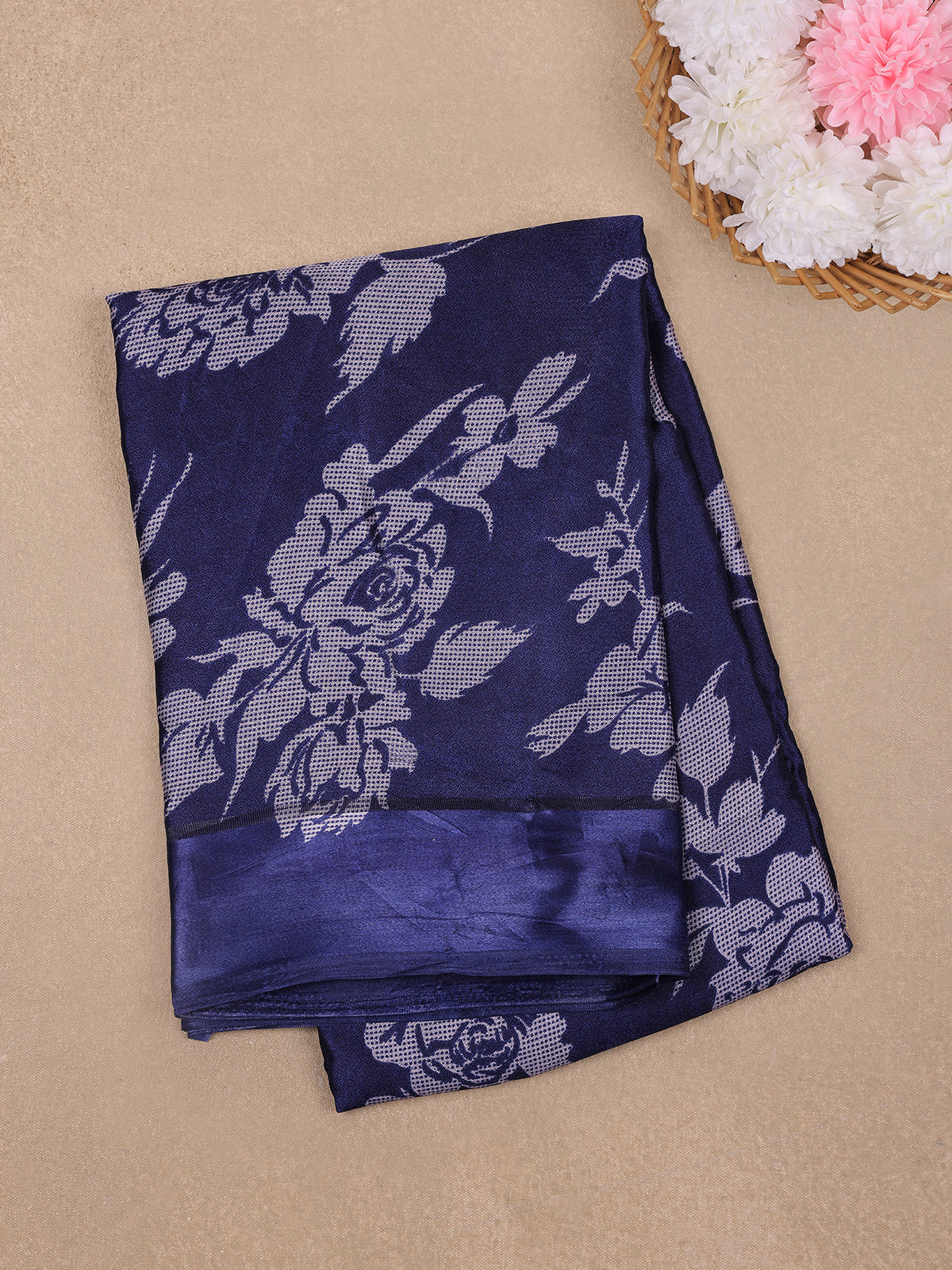 Navy Blue Floral Prints Fancy Georgette Saree - Diadem
