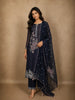 Navy Blue Floral Sequins Embroidered Design Georgette Unstitched Salwar Material with Dupatta