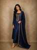 Navy Blue Floral Sequins and Thread Embroidered Design Tussar Silk Unstitched Salwar Material with Dupatta