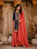Navy Blue Floral Thread Embroidered Design Tissue Palazzo Suit with Dupatta