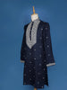 Navy Blue Floral Thread Embroidery Cotton Kurta Set With Pant