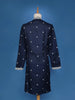 Navy Blue Floral Thread Embroidery Cotton Kurta Set With Pant