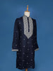 Navy Blue Floral Thread Embroidery Cotton Kurta Set With Pant