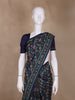 Navy Blue Folk Motif Print Chanderi Cotton Saree - Diadem