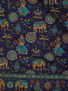 Navy Blue Folk Motif Print Chanderi Cotton Saree - Diadem