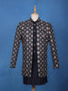 Navy Blue Geometric Motif Embroidered Jacquard Sherwani Suit - Diadem
