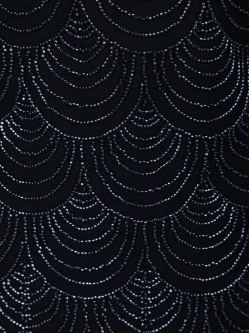 Navy Blue Geometric Sequin Embroidered Georgette Palazzo Suit - Diadem