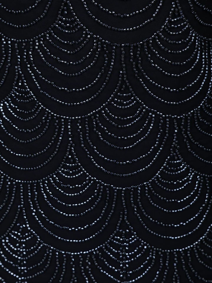 Navy Blue Geometric Sequin Embroidered Georgette Palazzo Suit - Diadem