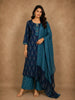 Navy Blue Ikat Printed Design Cotton Salwar Suit with Dupatta