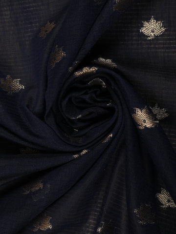 Navy Blue Leaf Motif Woven Banarasi Silk Saree - Diadem