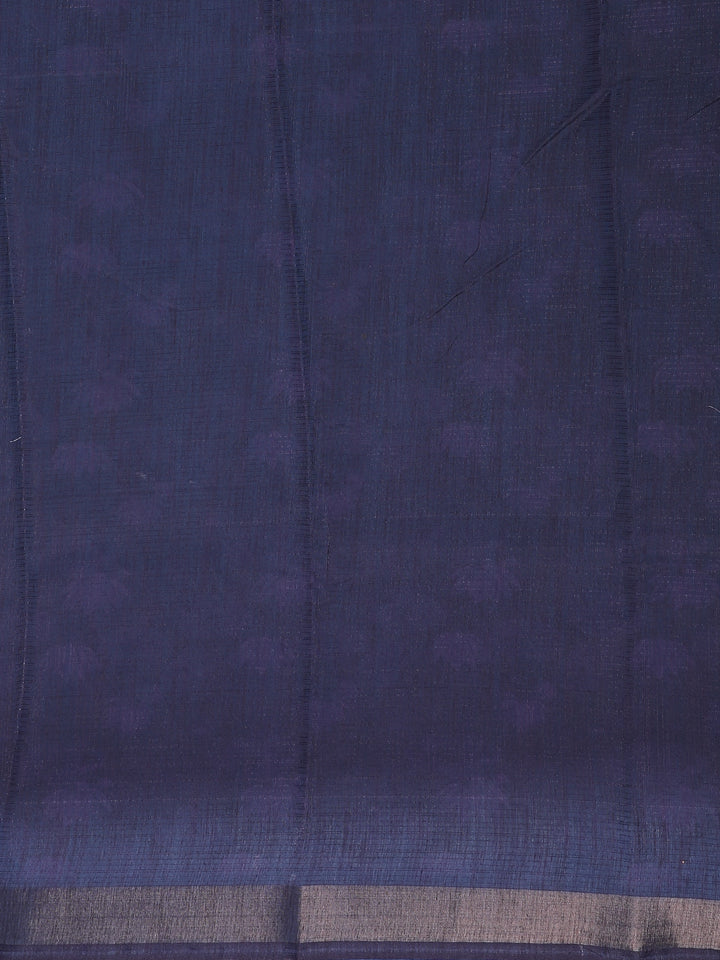 Navy Blue Lotus Floral Printed Semi Tussar Silk Saree - Diadem