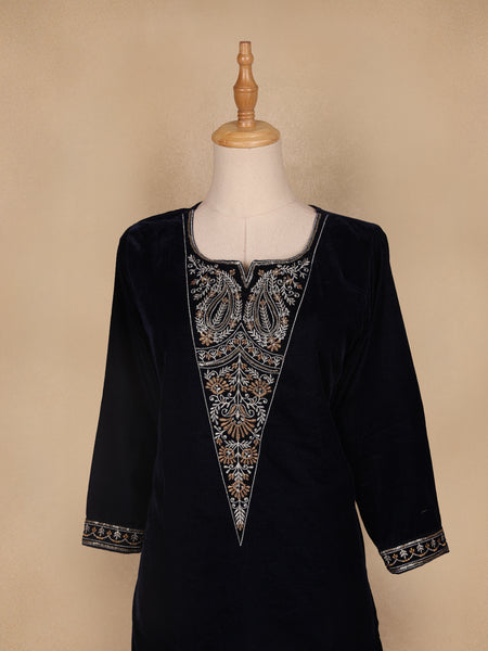 Navy Blue Paisley Designed Velvet Co Ord Salwar Suit - Diadem