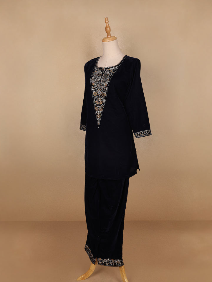 Navy Blue Paisley Designed Velvet Co Ord Salwar Suit - Diadem
