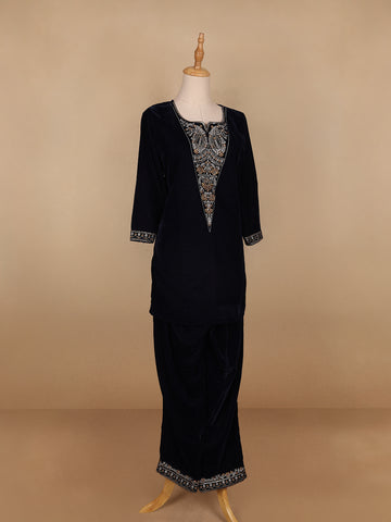 Navy Blue Paisley Designed Velvet Co Ord Salwar Suit - Diadem