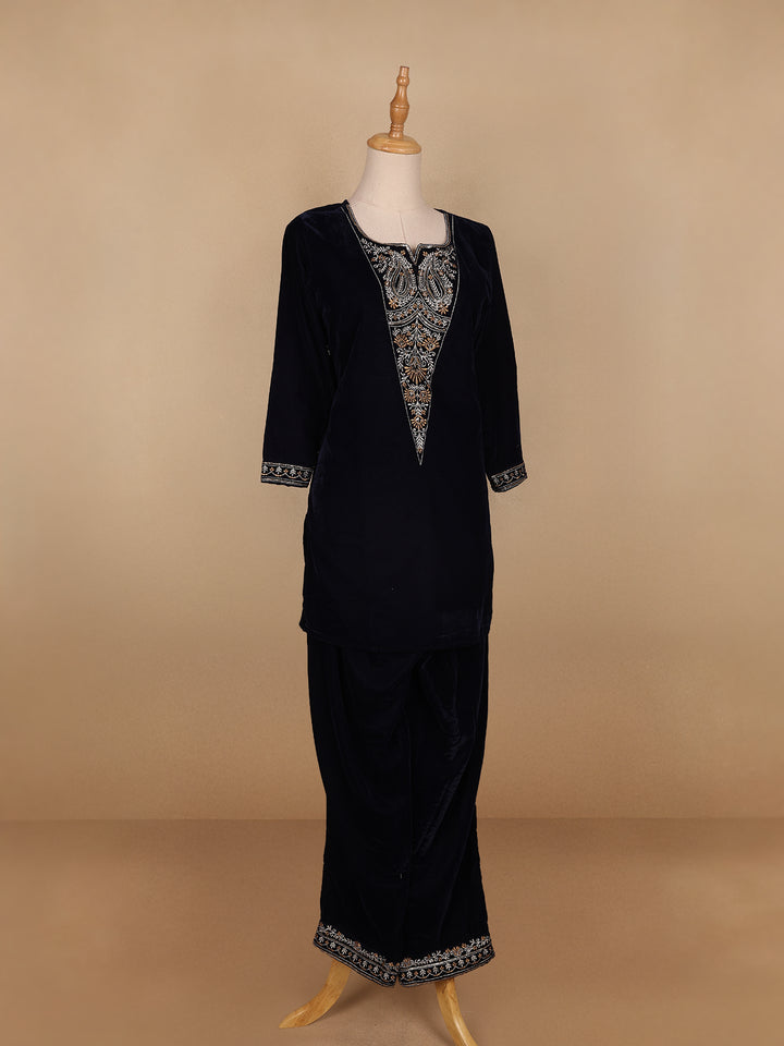 Navy Blue Paisley Designed Velvet Co Ord Salwar Suit - Diadem