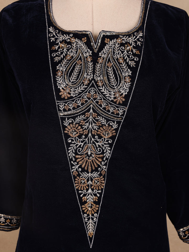 Navy Blue Paisley Designed Velvet Co Ord Salwar Suit - Diadem