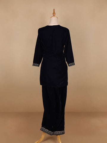 Navy Blue Paisley Designed Velvet Co Ord Salwar Suit - Diadem