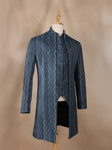 Navy Blue Sequins Embroidery Sherwani Suit - Diadem