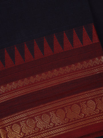 Navy Blue Solid Design Cotton Fancy Saree - Diadem