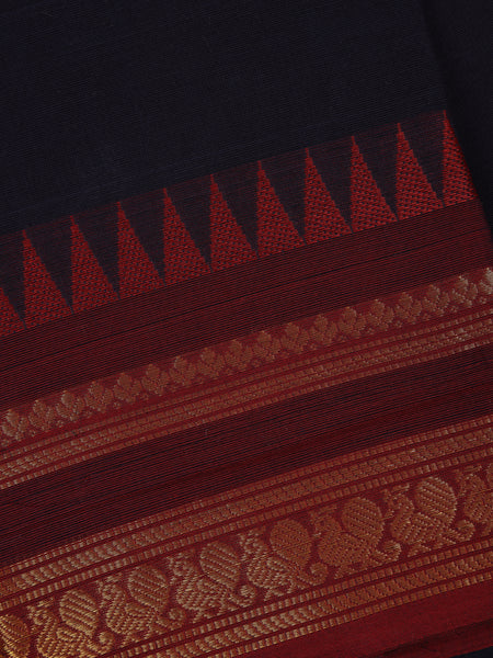Navy Blue Solid Design Cotton Fancy Saree - Diadem