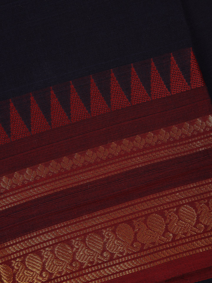 Navy Blue Solid Design Cotton Fancy Saree - Diadem