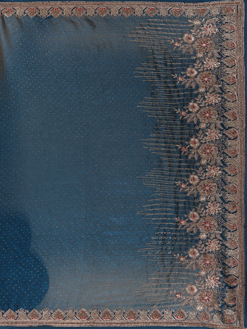 Navy Blue Stone Embellishment Chiffon Saree - Diadem