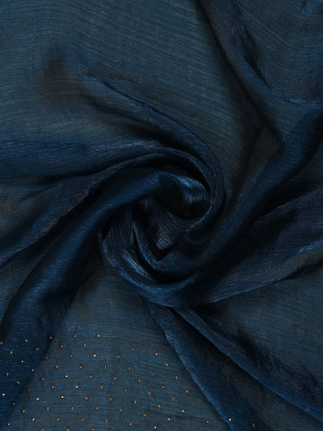 Navy Blue Stone Embellishment Chiffon Saree - Diadem