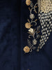Navy Blue Velvet Peacock Motif Embroidery Sherwani And Pant Set - Diadem