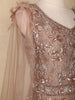 Nude Brown Sequin Embroidered Net Gown with Feather Shoulder Detailing and Dupatta
