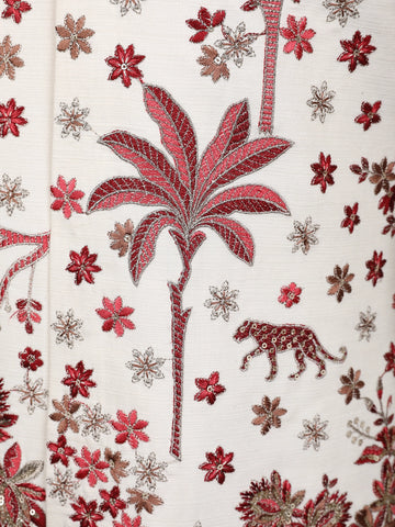 Off-White Floral Embroidered Viscose Sherwani Suit - Diadem