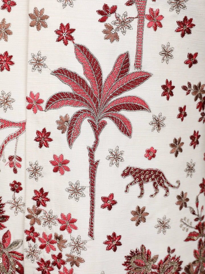 Off-White Floral Embroidered Viscose Sherwani Suit - Diadem