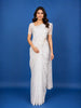 Off-White Floral Embroidered Tissue Saree with Scalloped Border