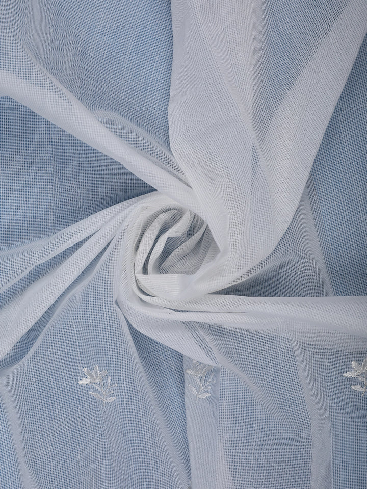 Off-White Floral Embroidered Tissue Saree with Scalloped Border - Diadem