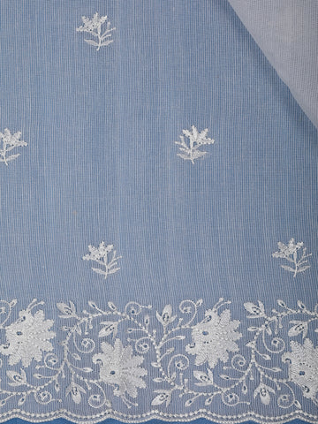 Off-White Floral Embroidered Tissue Saree with Scalloped Border - Diadem