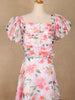 Off-White Floral Printed Satin Gown With Puff Sleeves