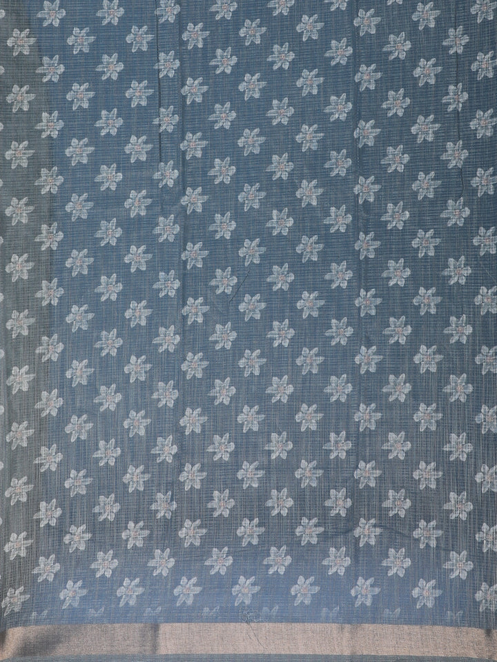 Gray Floral Printed Semi Tussar Silk Saree - Diadem