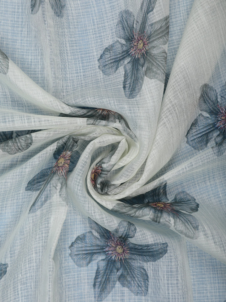 Gray Floral Printed Semi Tussar Silk Saree - Diadem