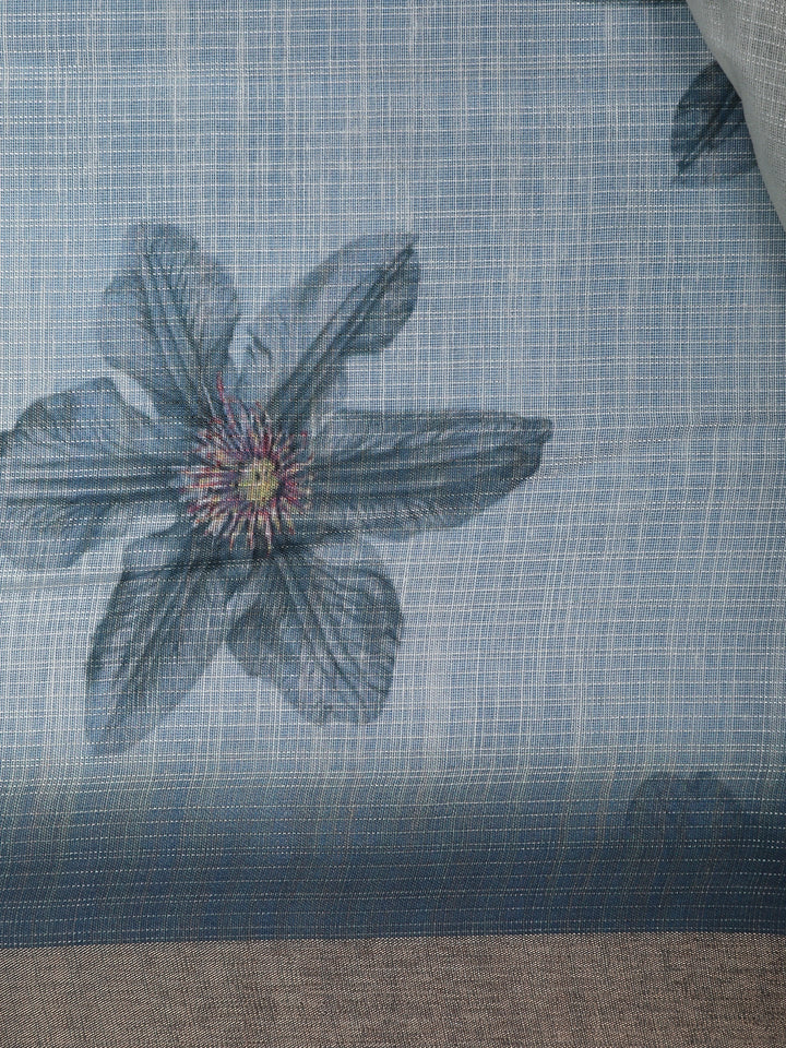 Gray Floral Printed Semi Tussar Silk Saree - Diadem