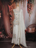 Off-White Floral and Sequin Embroidered Georgette Palazzo Suit with Dupatta