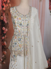 Off-White Floral and Sequin Embroidered Georgette Palazzo Suit with Dupatta