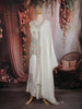 Off-White Floral and Sequin Embroidered Georgette Palazzo Suit with Dupatta
