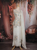Off-White Floral and Sequin Embroidered Georgette Palazzo Suit with Dupatta