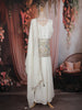Off-White Floral and Sequin Embroidered Georgette Palazzo Suit with Dupatta